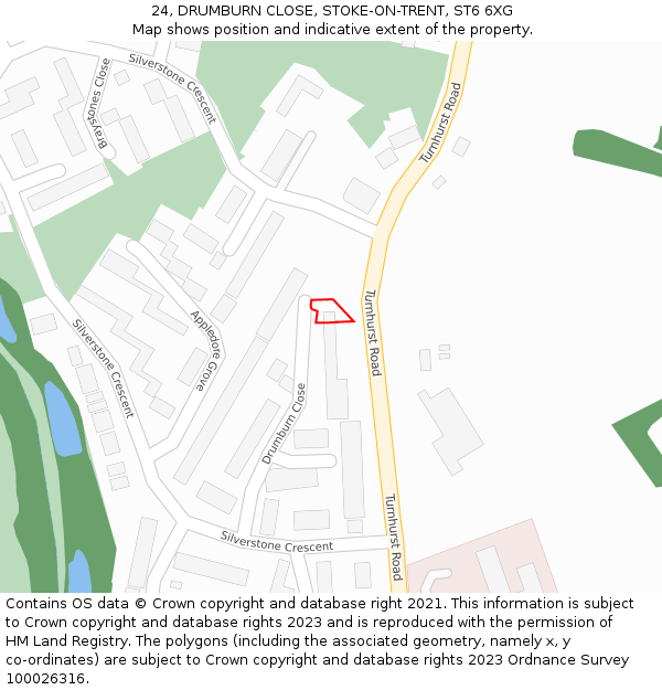 24, DRUMBURN CLOSE, STOKE-ON-TRENT, ST6 6XG: Location map and indicative extent of plot