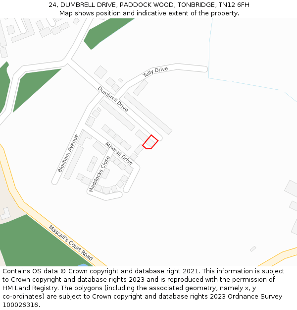 24, DUMBRELL DRIVE, PADDOCK WOOD, TONBRIDGE, TN12 6FH: Location map and indicative extent of plot