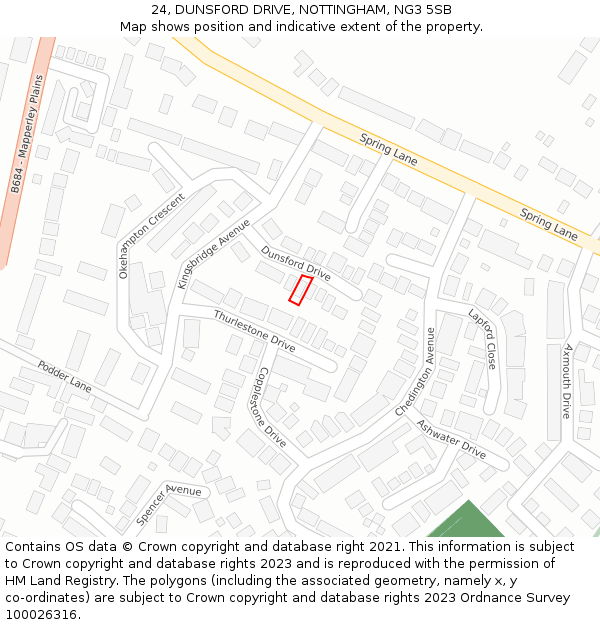 24, DUNSFORD DRIVE, NOTTINGHAM, NG3 5SB: Location map and indicative extent of plot