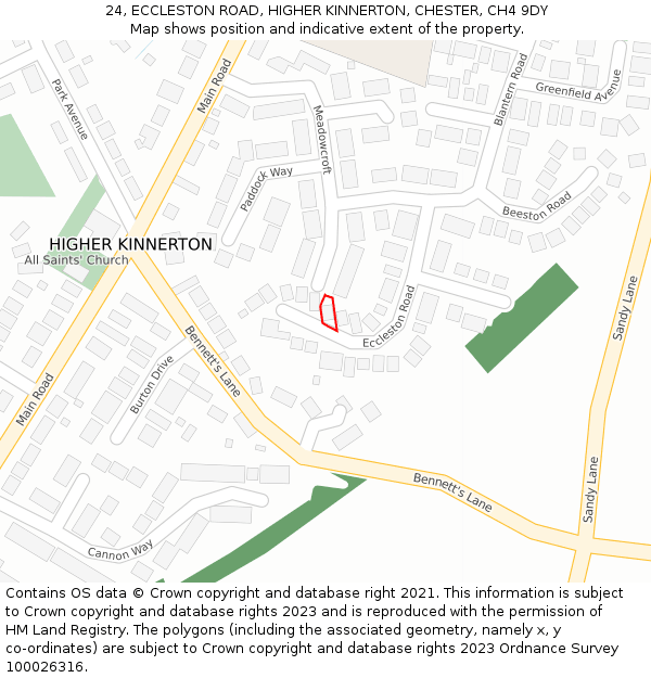 24, ECCLESTON ROAD, HIGHER KINNERTON, CHESTER, CH4 9DY: Location map and indicative extent of plot