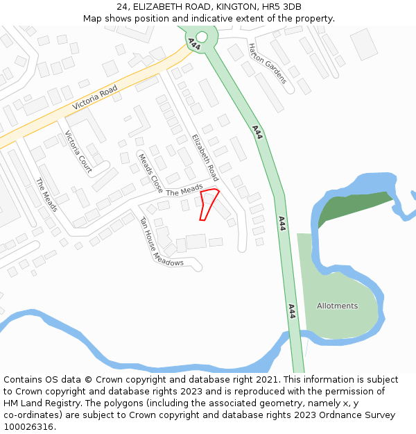 24, ELIZABETH ROAD, KINGTON, HR5 3DB: Location map and indicative extent of plot