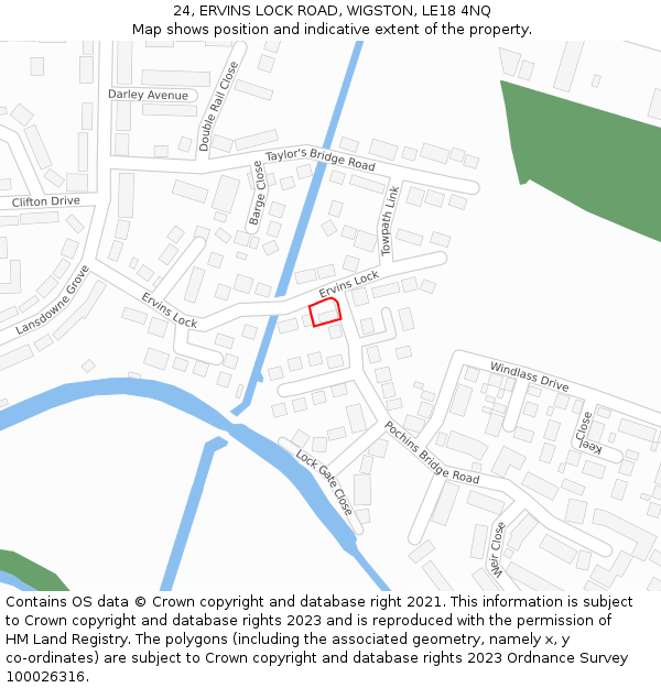 24, ERVINS LOCK ROAD, WIGSTON, LE18 4NQ: Location map and indicative extent of plot