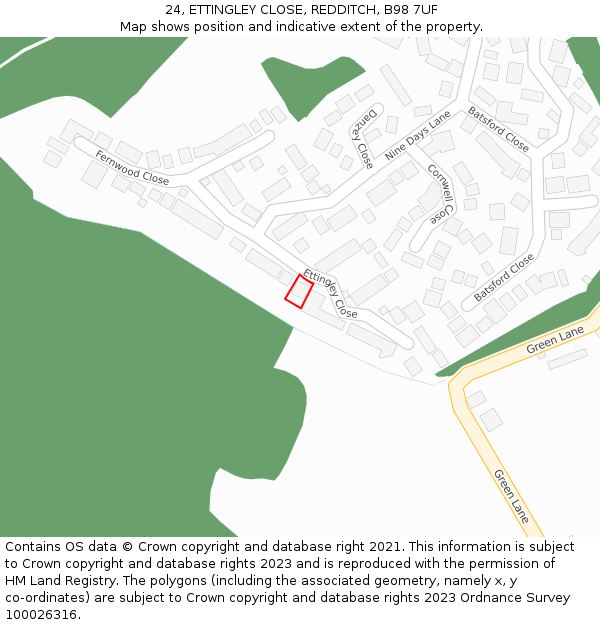 24, ETTINGLEY CLOSE, REDDITCH, B98 7UF: Location map and indicative extent of plot