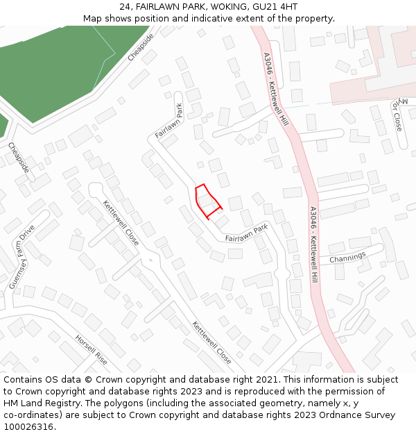 24, FAIRLAWN PARK, WOKING, GU21 4HT: Location map and indicative extent of plot