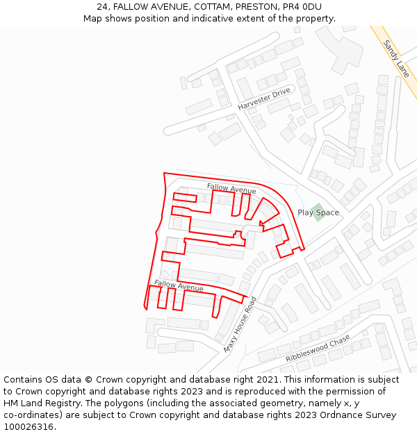 24, FALLOW AVENUE, COTTAM, PRESTON, PR4 0DU: Location map and indicative extent of plot