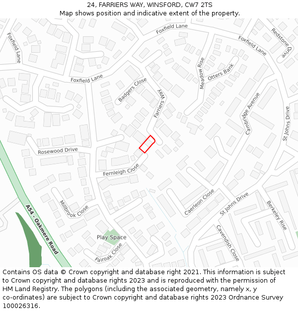 24, FARRIERS WAY, WINSFORD, CW7 2TS: Location map and indicative extent of plot