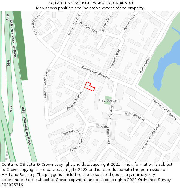 24, FARZENS AVENUE, WARWICK, CV34 6DU: Location map and indicative extent of plot