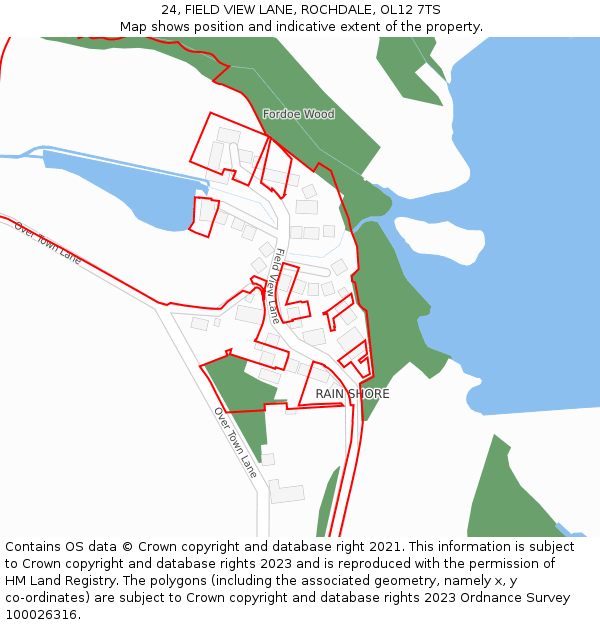 24, FIELD VIEW LANE, ROCHDALE, OL12 7TS: Location map and indicative extent of plot