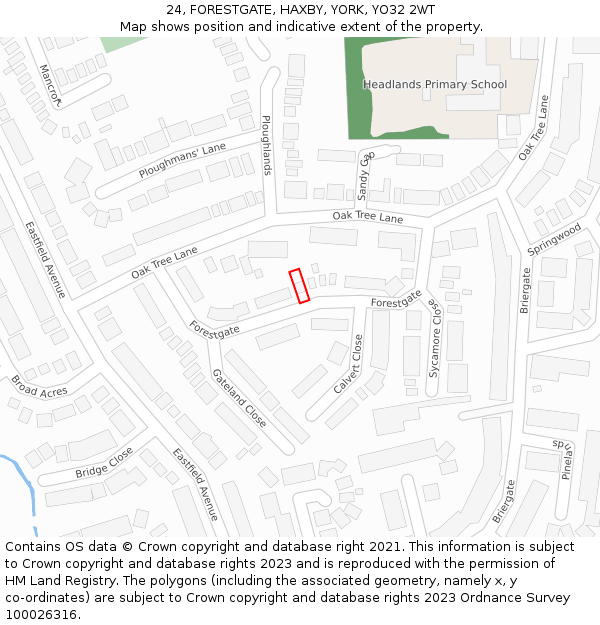 24, FORESTGATE, HAXBY, YORK, YO32 2WT: Location map and indicative extent of plot