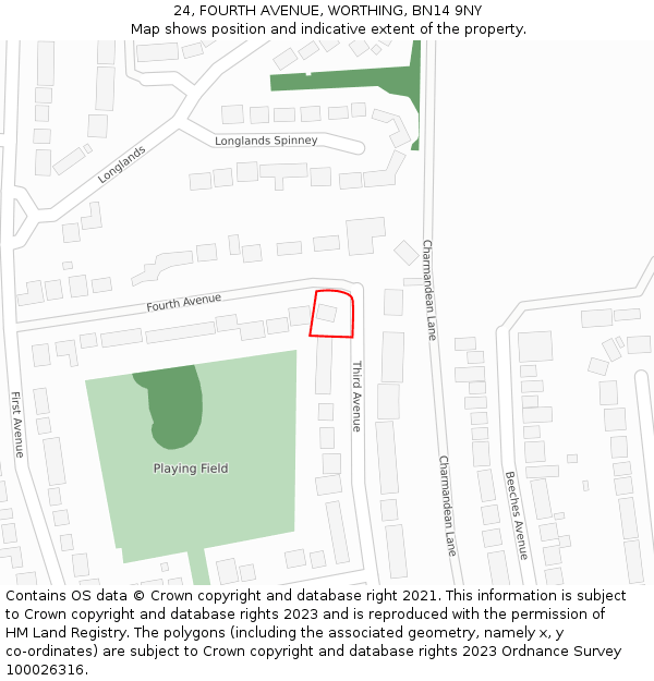 24, FOURTH AVENUE, WORTHING, BN14 9NY: Location map and indicative extent of plot
