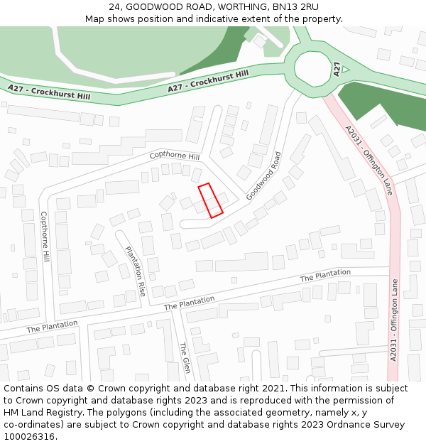 24, GOODWOOD ROAD, WORTHING, BN13 2RU: Location map and indicative extent of plot