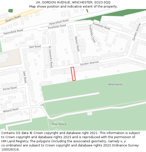 24, GORDON AVENUE, WINCHESTER, SO23 0QQ: Location map and indicative extent of plot