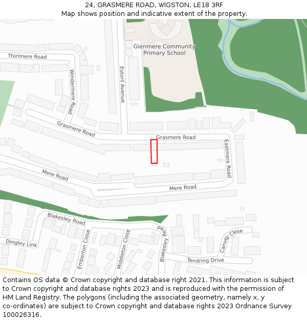 24, GRASMERE ROAD, WIGSTON, LE18 3RF: Location map and indicative extent of plot