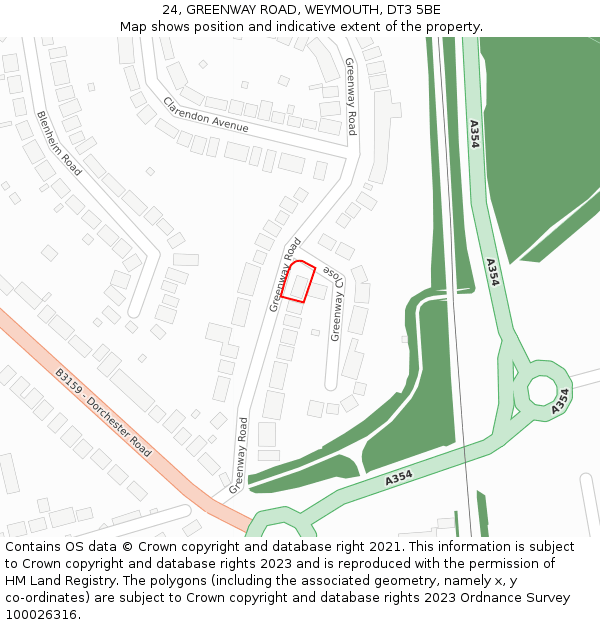 24, GREENWAY ROAD, WEYMOUTH, DT3 5BE: Location map and indicative extent of plot
