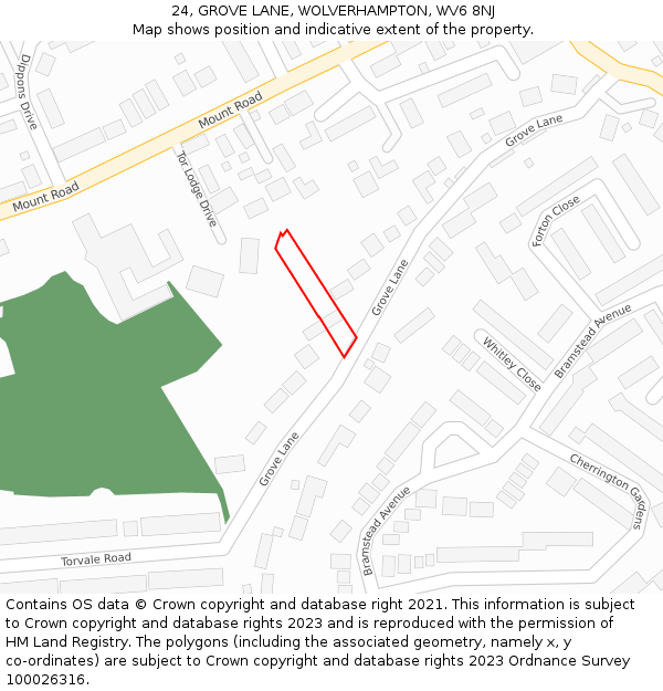 24, GROVE LANE, WOLVERHAMPTON, WV6 8NJ: Location map and indicative extent of plot