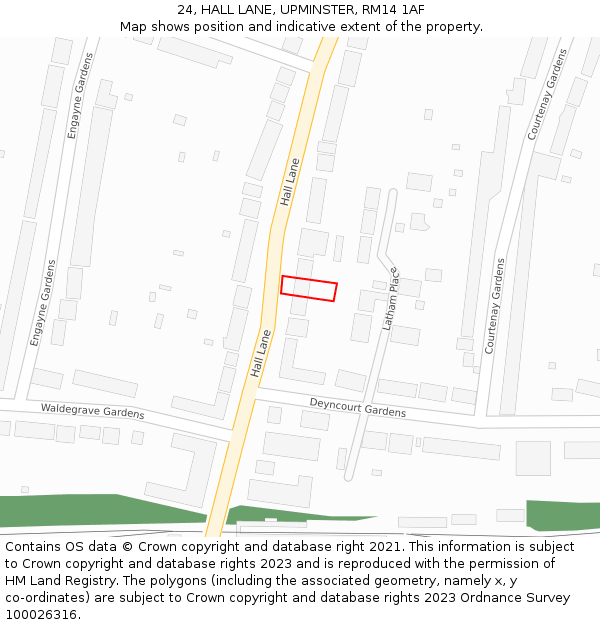 24, HALL LANE, UPMINSTER, RM14 1AF: Location map and indicative extent of plot