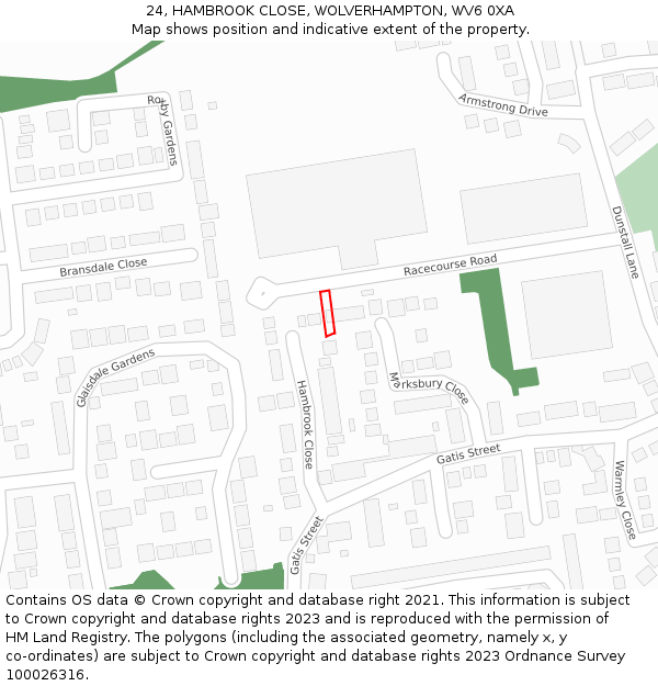 24, HAMBROOK CLOSE, WOLVERHAMPTON, WV6 0XA: Location map and indicative extent of plot