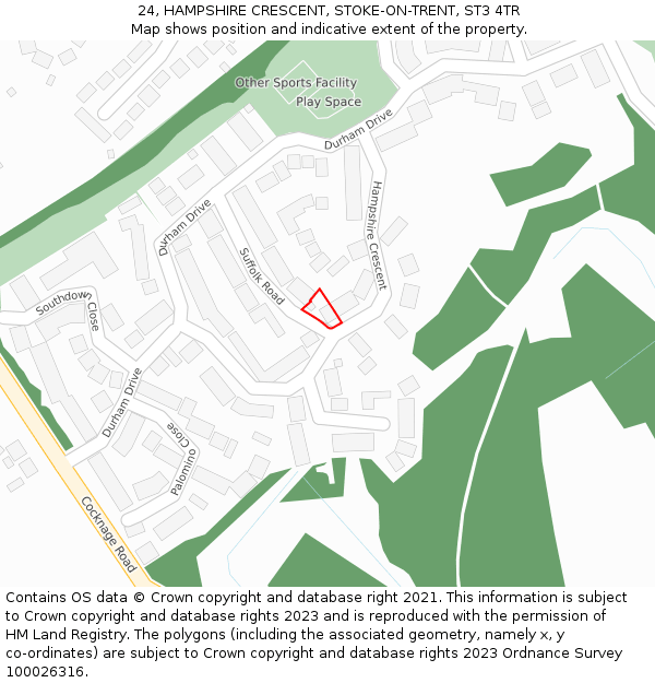 24, HAMPSHIRE CRESCENT, STOKE-ON-TRENT, ST3 4TR: Location map and indicative extent of plot