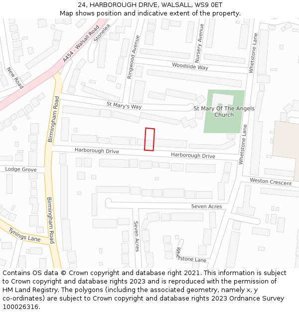 24, HARBOROUGH DRIVE, WALSALL, WS9 0ET: Location map and indicative extent of plot