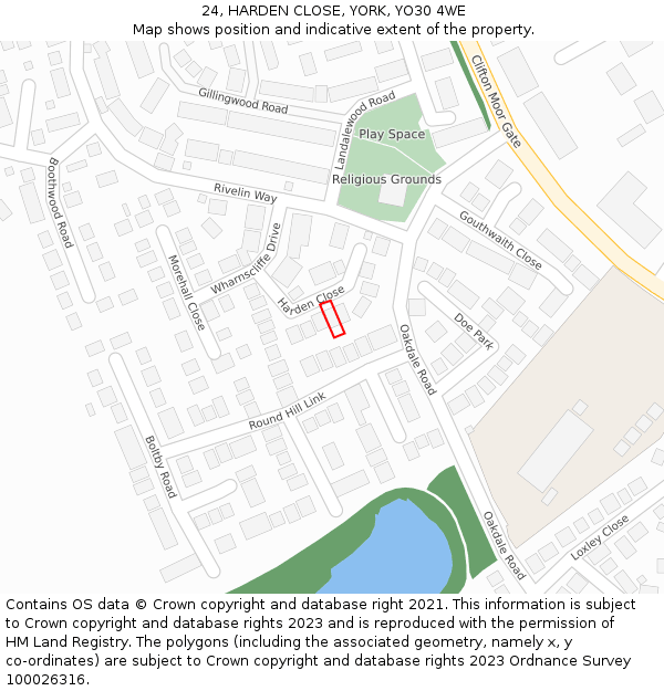 24, HARDEN CLOSE, YORK, YO30 4WE: Location map and indicative extent of plot