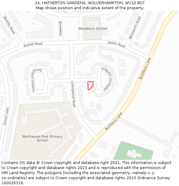 24, HATHERTON GARDENS, WOLVERHAMPTON, WV10 8DT: Location map and indicative extent of plot