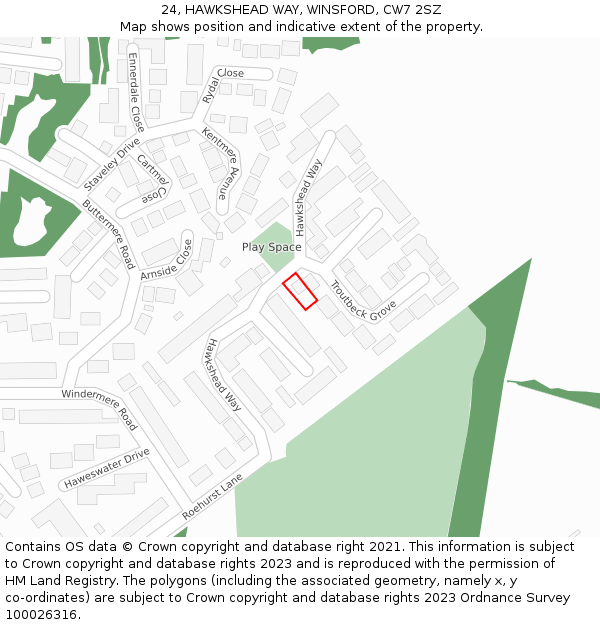 24, HAWKSHEAD WAY, WINSFORD, CW7 2SZ: Location map and indicative extent of plot