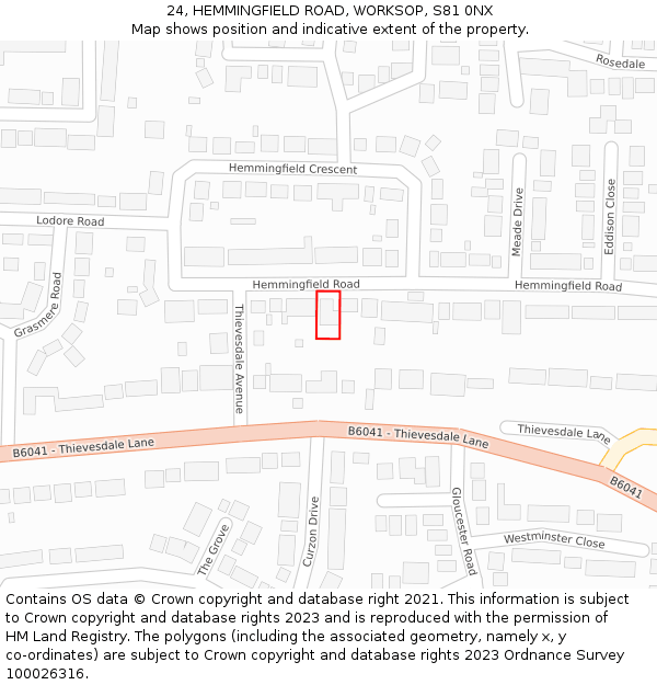 24, HEMMINGFIELD ROAD, WORKSOP, S81 0NX: Location map and indicative extent of plot