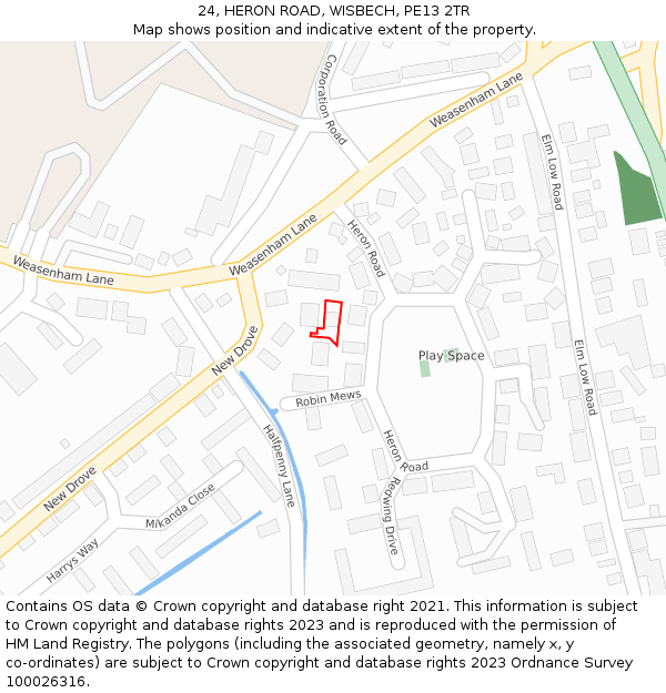 24, HERON ROAD, WISBECH, PE13 2TR: Location map and indicative extent of plot