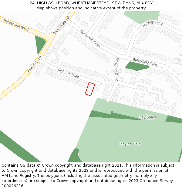 24, HIGH ASH ROAD, WHEATHAMPSTEAD, ST ALBANS, AL4 8DY: Location map and indicative extent of plot