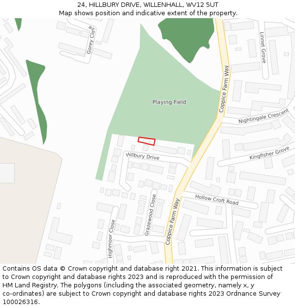 24, HILLBURY DRIVE, WILLENHALL, WV12 5UT: Location map and indicative extent of plot