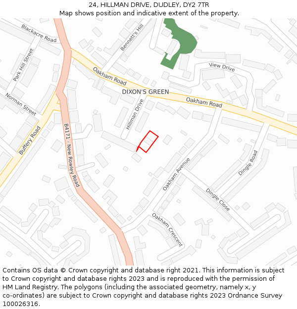 24, HILLMAN DRIVE, DUDLEY, DY2 7TR: Location map and indicative extent of plot