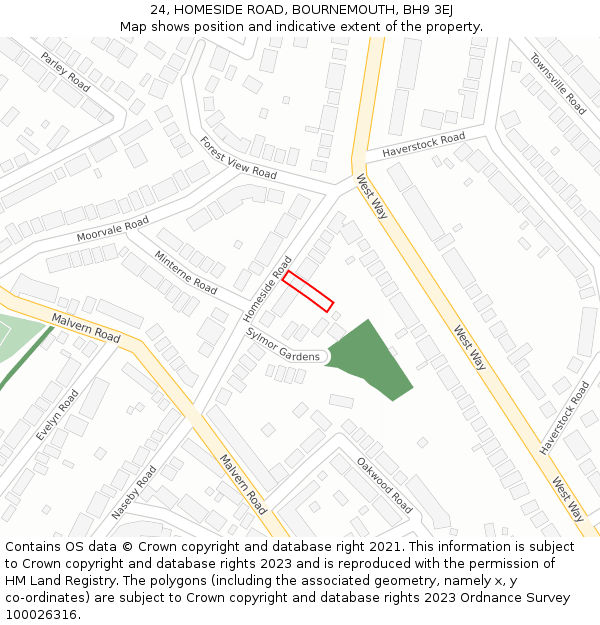 24, HOMESIDE ROAD, BOURNEMOUTH, BH9 3EJ: Location map and indicative extent of plot