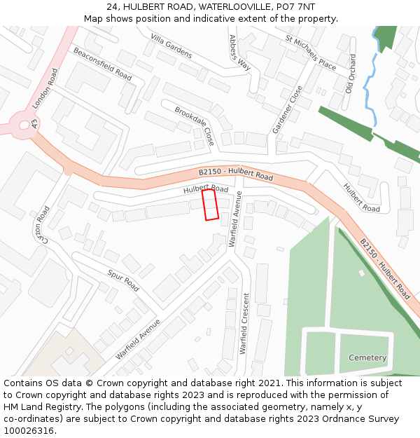 24, HULBERT ROAD, WATERLOOVILLE, PO7 7NT: Location map and indicative extent of plot