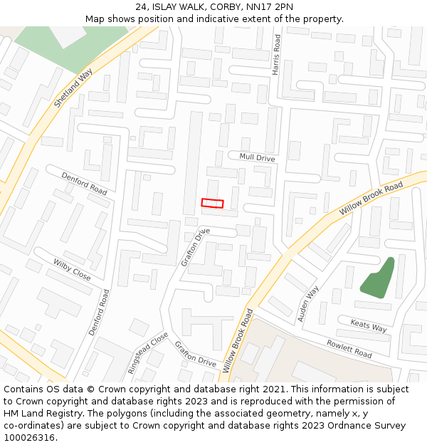 24, ISLAY WALK, CORBY, NN17 2PN: Location map and indicative extent of plot