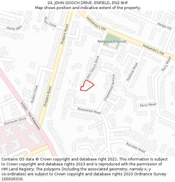 24, JOHN GOOCH DRIVE, ENFIELD, EN2 8HF: Location map and indicative extent of plot