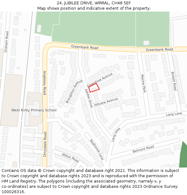 24, JUBILEE DRIVE, WIRRAL, CH48 5EF: Location map and indicative extent of plot