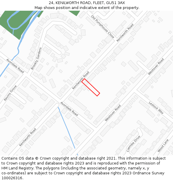 24, KENILWORTH ROAD, FLEET, GU51 3AX: Location map and indicative extent of plot