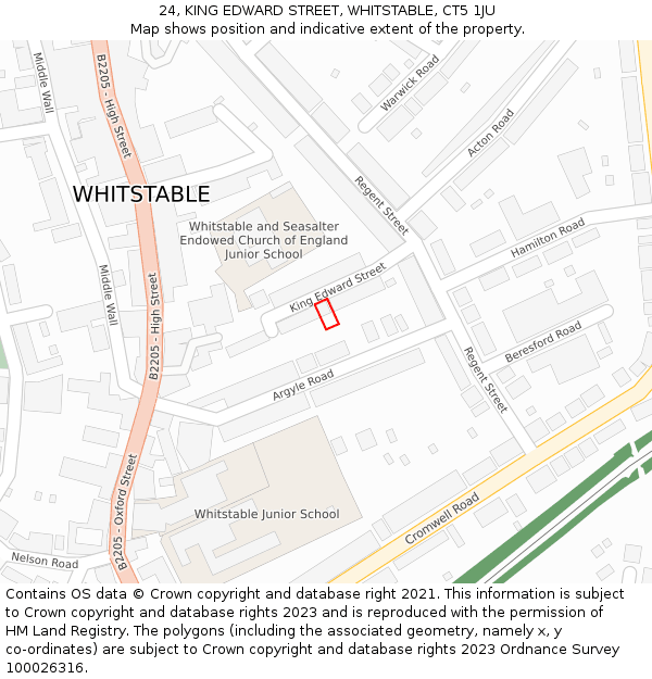 24, KING EDWARD STREET, WHITSTABLE, CT5 1JU: Location map and indicative extent of plot