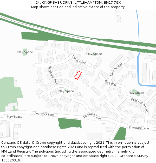 24, KINGFISHER DRIVE, LITTLEHAMPTON, BN17 7GX: Location map and indicative extent of plot