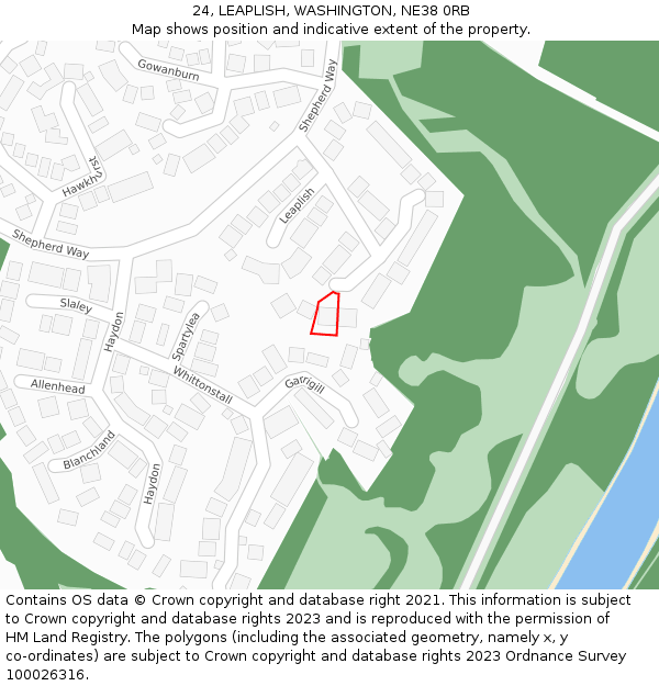 24, LEAPLISH, WASHINGTON, NE38 0RB: Location map and indicative extent of plot