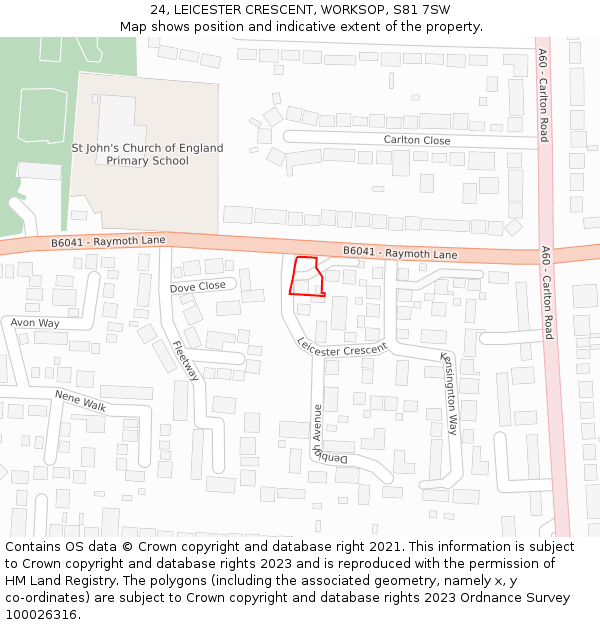 24, LEICESTER CRESCENT, WORKSOP, S81 7SW: Location map and indicative extent of plot