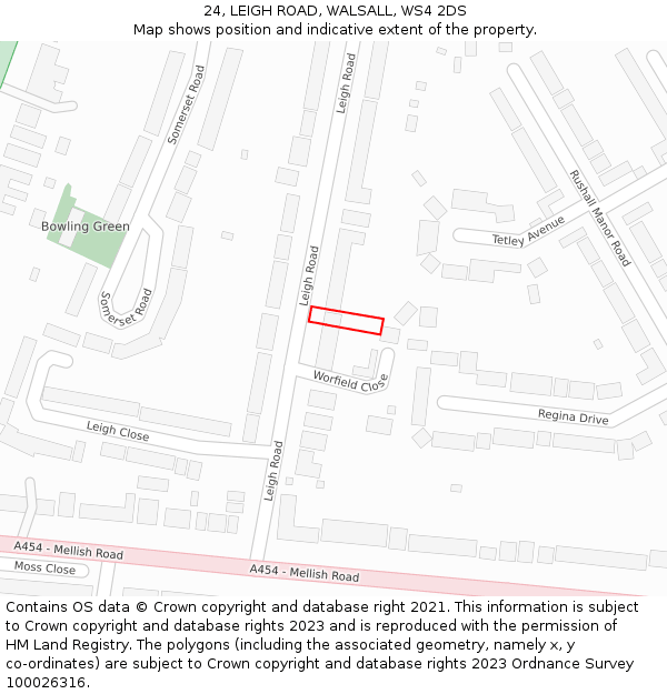 24, LEIGH ROAD, WALSALL, WS4 2DS: Location map and indicative extent of plot