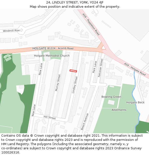 24, LINDLEY STREET, YORK, YO24 4JF: Location map and indicative extent of plot