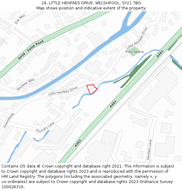 24, LITTLE HENFAES DRIVE, WELSHPOOL, SY21 7BG: Location map and indicative extent of plot