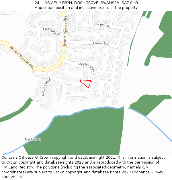 24, LLYS AEL Y BRYN, BIRCHGROVE, SWANSEA, SA7 0HB: Location map and indicative extent of plot