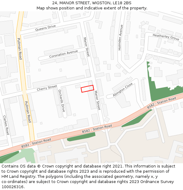 24, MANOR STREET, WIGSTON, LE18 2BS: Location map and indicative extent of plot