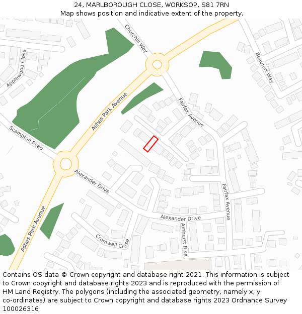 24, MARLBOROUGH CLOSE, WORKSOP, S81 7RN: Location map and indicative extent of plot