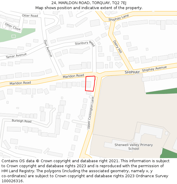 24, MARLDON ROAD, TORQUAY, TQ2 7EJ: Location map and indicative extent of plot