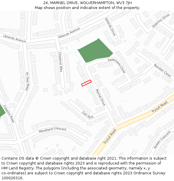 24, MARNEL DRIVE, WOLVERHAMPTON, WV3 7JH: Location map and indicative extent of plot