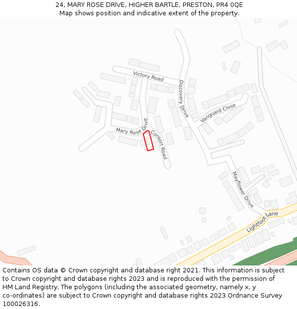 24, MARY ROSE DRIVE, HIGHER BARTLE, PRESTON, PR4 0QE: Location map and indicative extent of plot